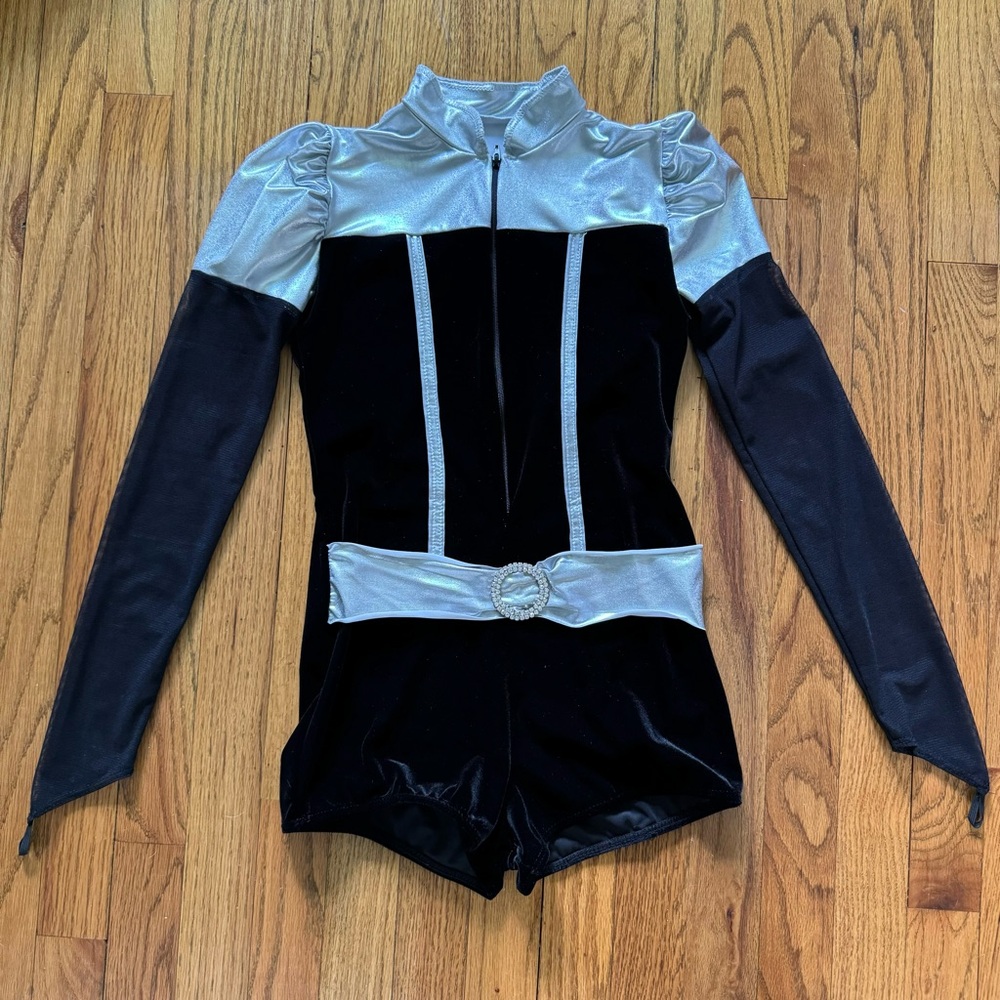 Art Stone Black Velvet & Metallic Jazz/Salsa/Theatre Leotard Dance Costume!